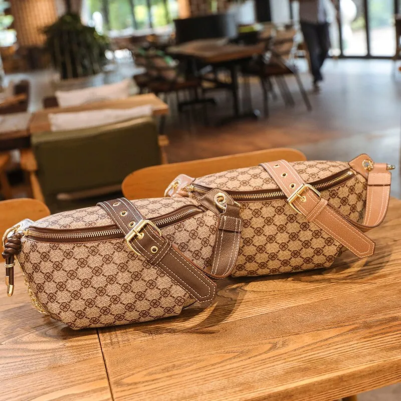 Leather Plaid Chest Belt Saddle Handbags