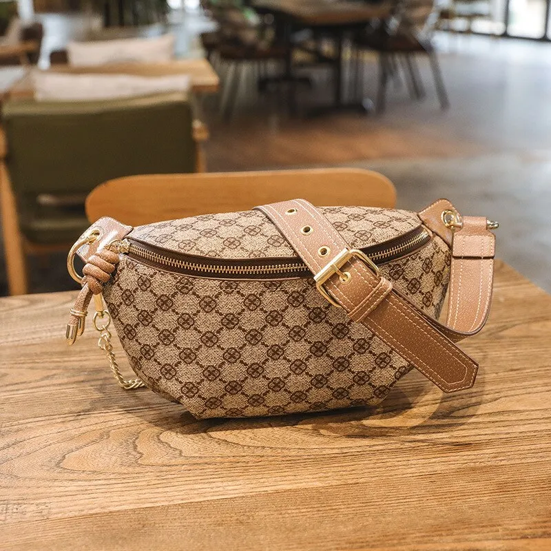 Leather Plaid Chest Belt Saddle Handbags