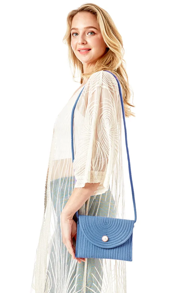 LOA379 Solid Color Micro Straw Crossbody Bag