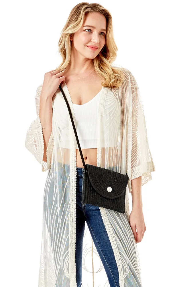 LOA379 Solid Color Micro Straw Crossbody Bag