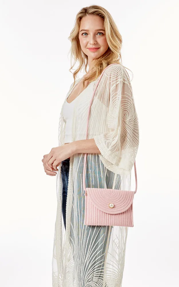 LOA379 Solid Color Micro Straw Crossbody Bag