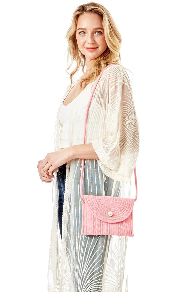 LOA379 Solid Color Micro Straw Crossbody Bag