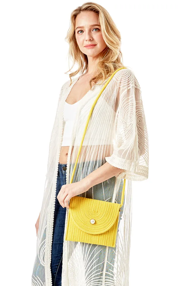 LOA379 Solid Color Micro Straw Crossbody Bag