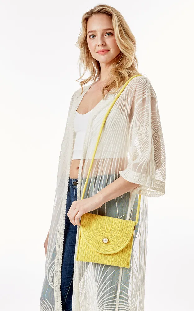 LOA379 Solid Color Micro Straw Crossbody Bag