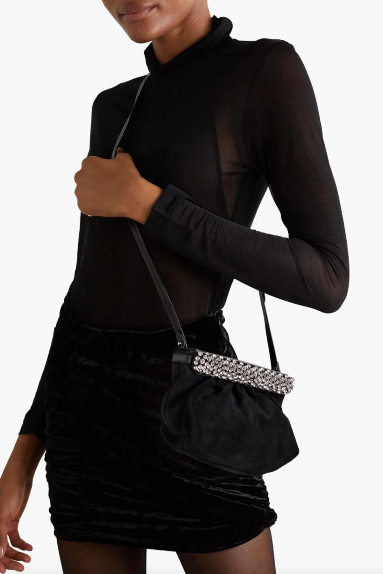 Luzes Crystal-Embellished Leather and Suede Shoulder Bag