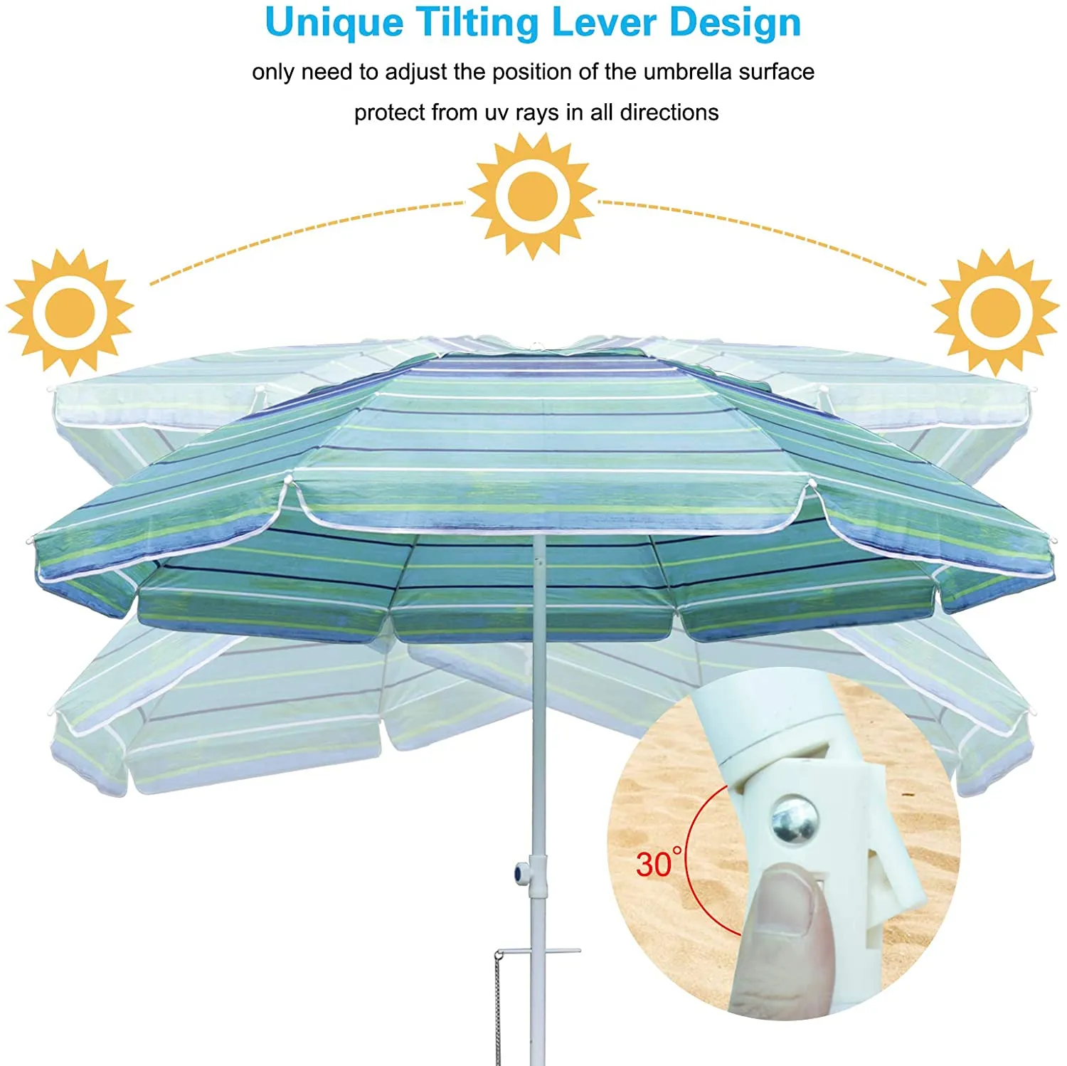 MASTERCANOPY 7FT Beach Umbrella with Sand Anchor -8 Ribs