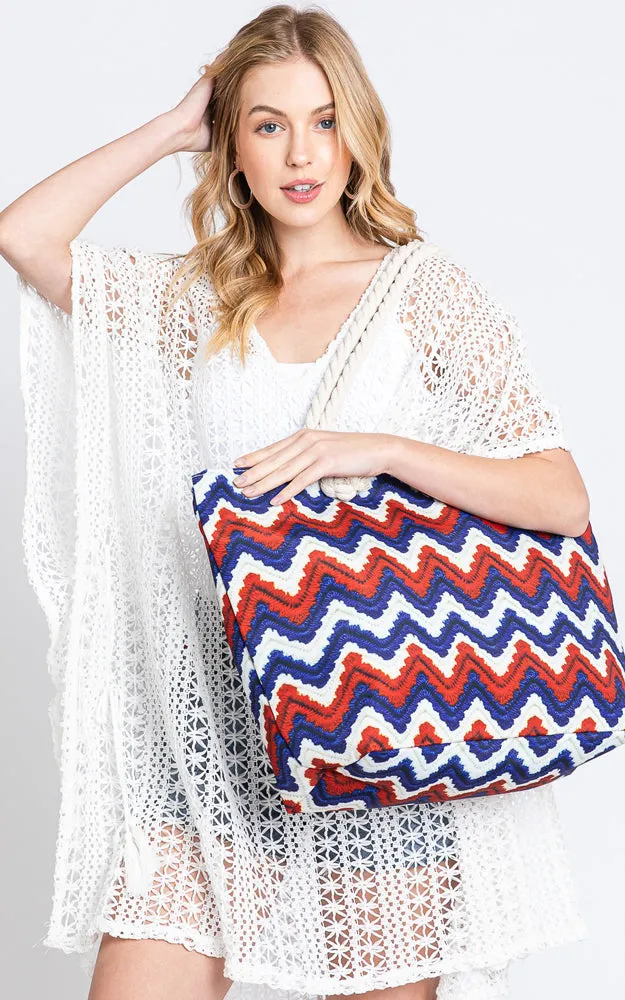 MB0231 CHEVRON PRINT BEACH TOTE BAG