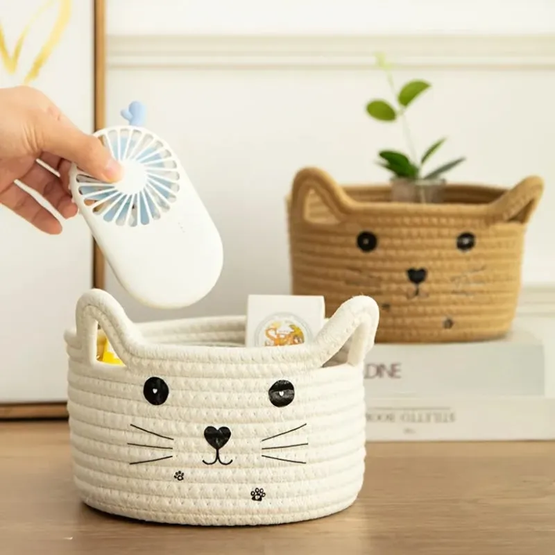 Meow Mate Natural Fiber Storage Basket - White