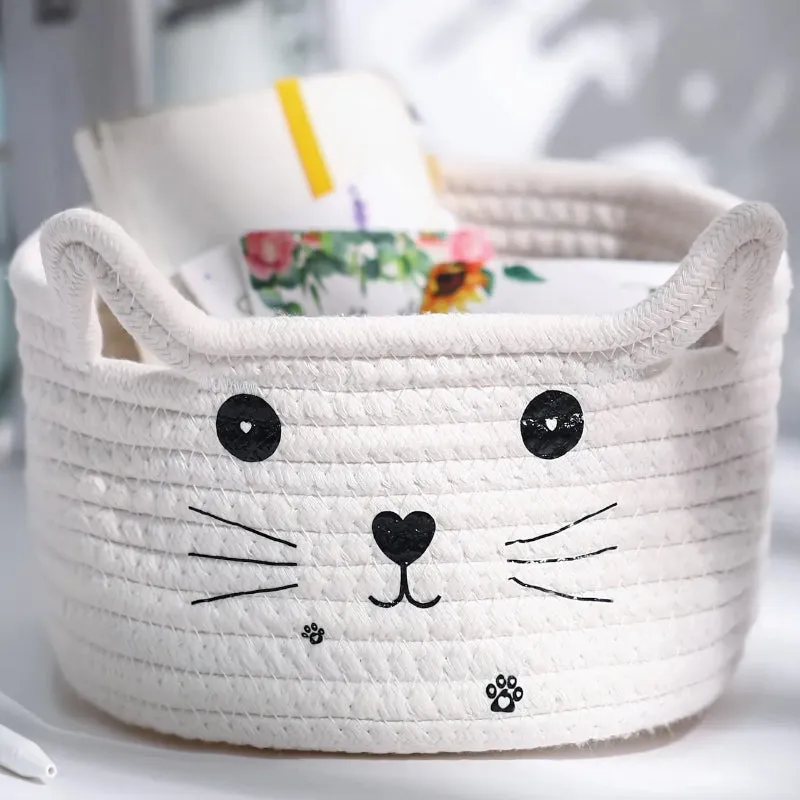 Meow Mate Natural Fiber Storage Basket - White