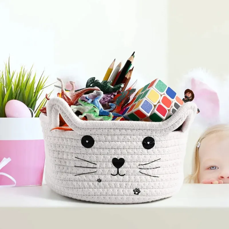 Meow Mate Natural Fiber Storage Basket - White