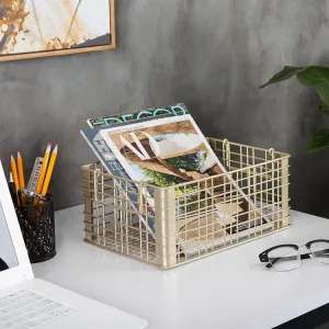 Metal Wire Gold Tone Nesting Storage Baskets with Handles, Set of 3