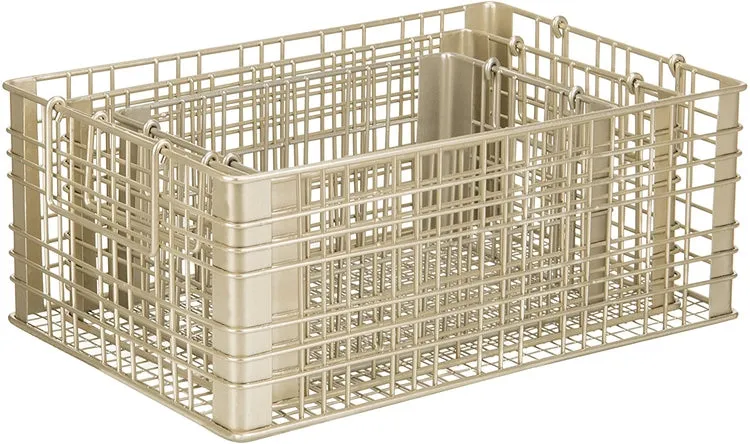 Metal Wire Gold Tone Nesting Storage Baskets with Handles, Set of 3