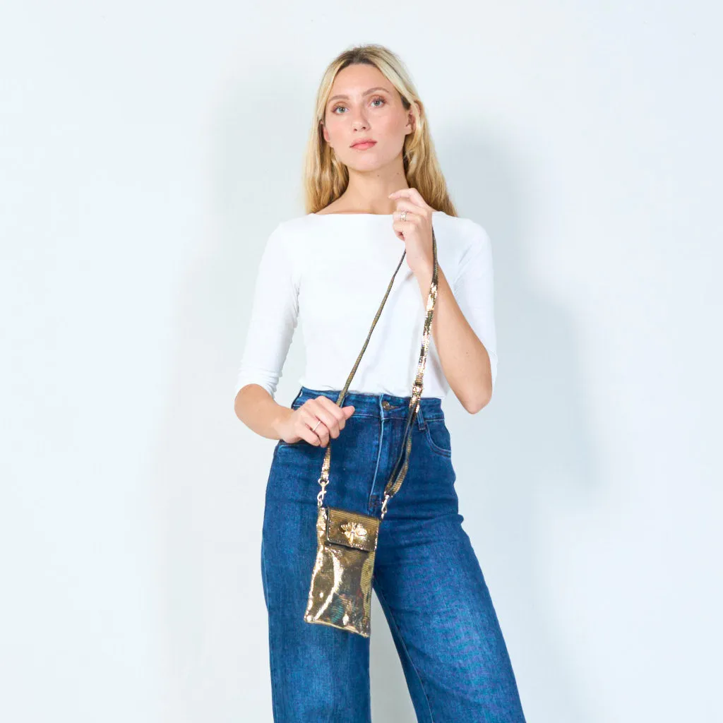 Metallic bee emblem crossbody bag wholesale