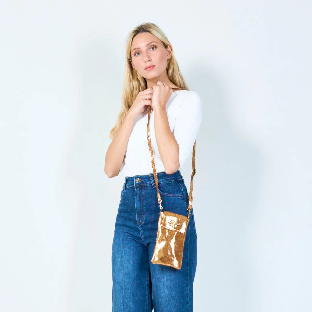 Metallic bee emblem crossbody bag wholesale