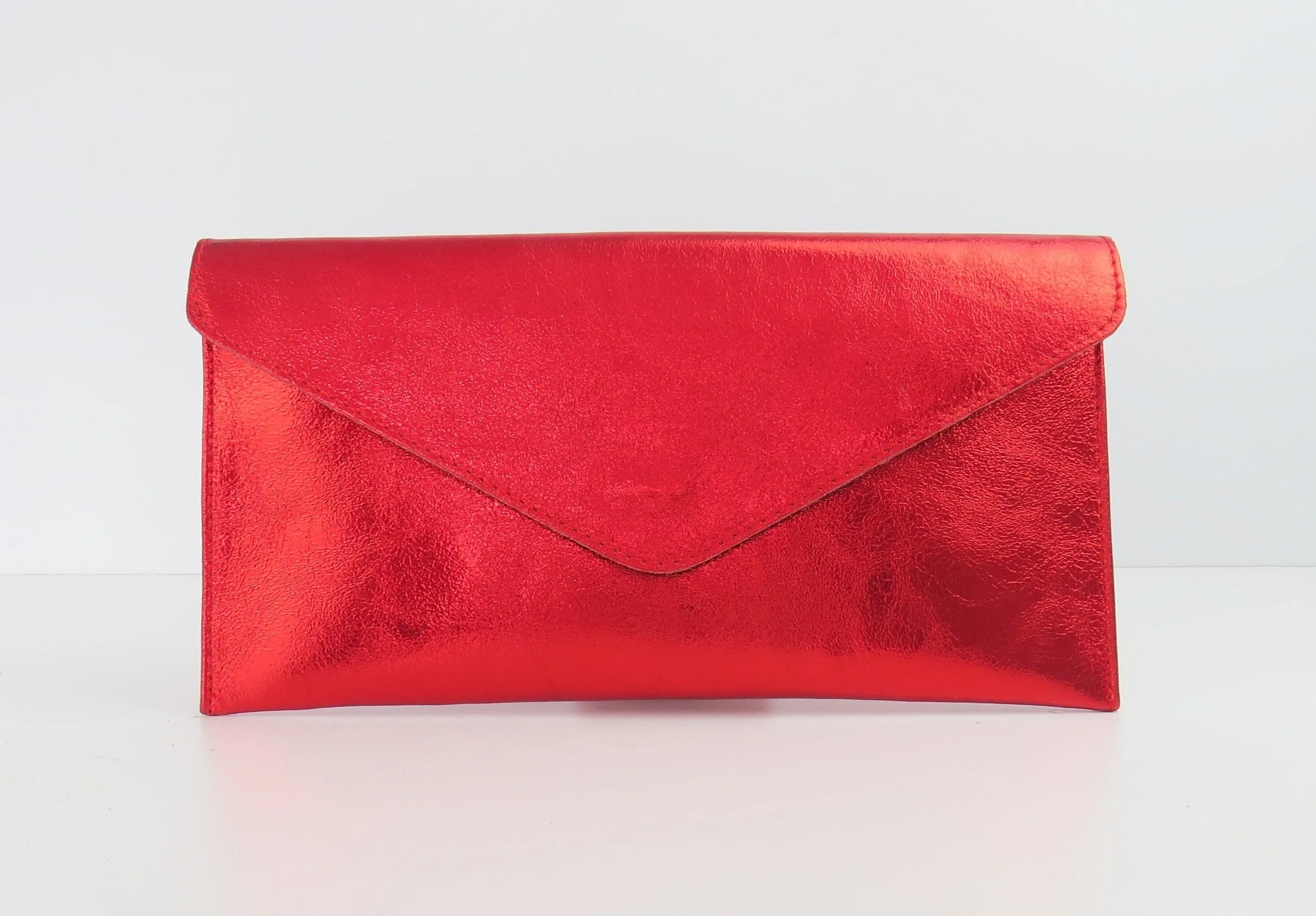 Metallic Scarlet Red Envelope Clutch Bag