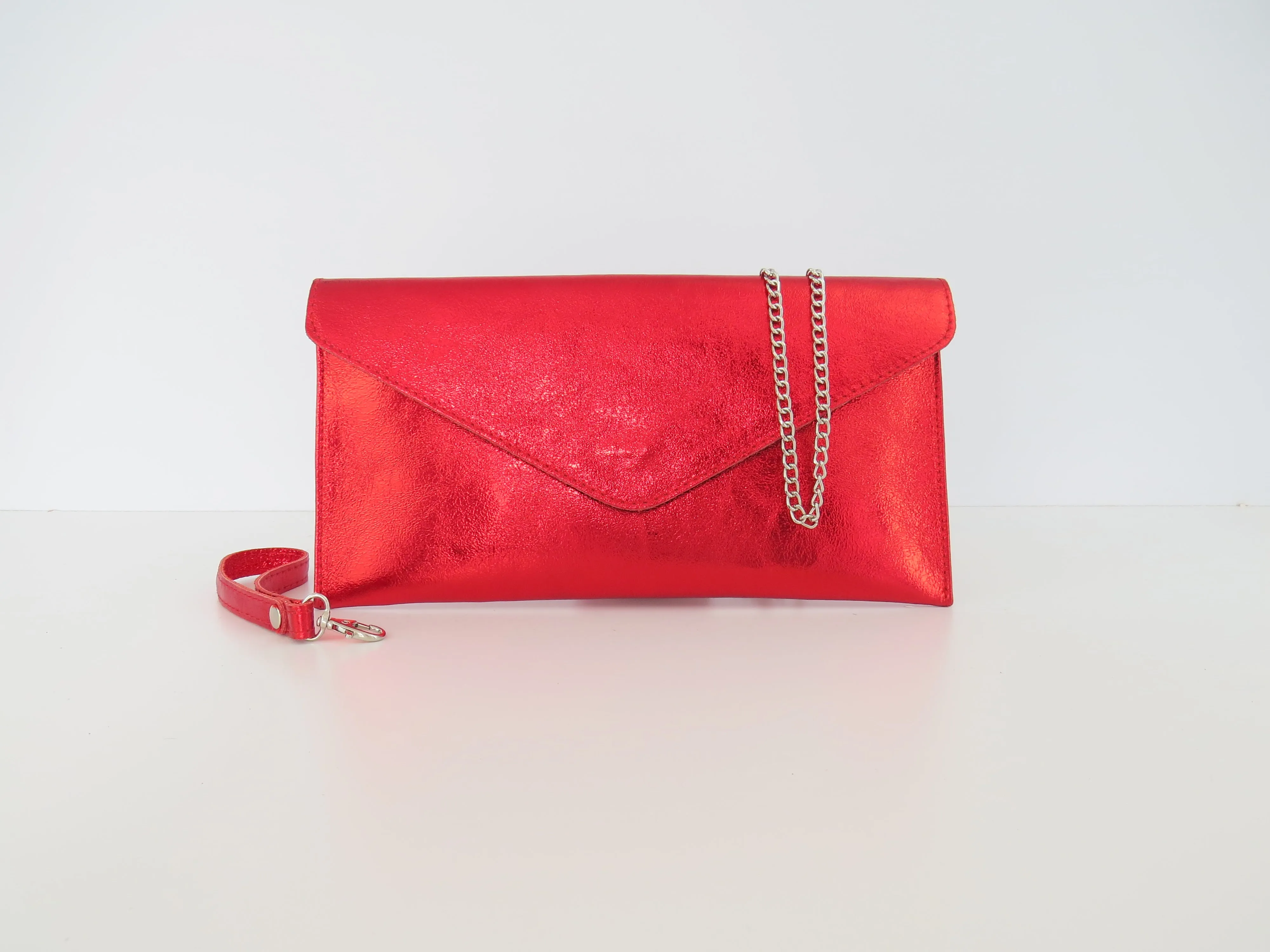 Metallic Scarlet Red Envelope Clutch Bag