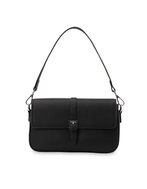 Mocha Julia Leather Crossbody Buckle Bag - Black