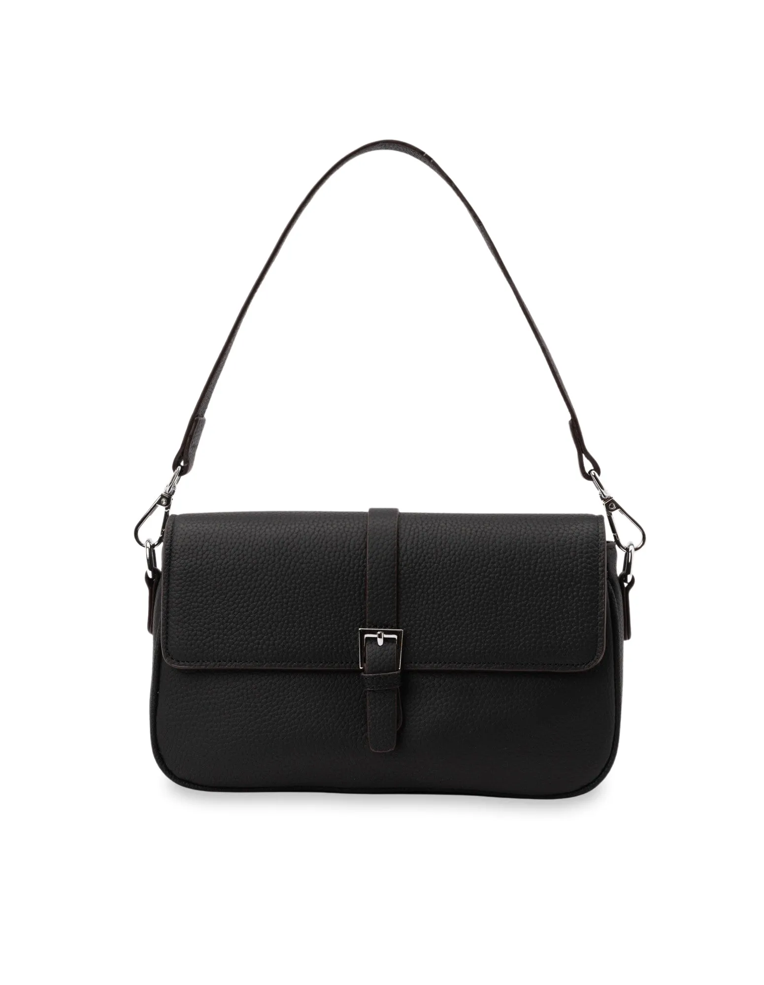 Mocha Julia Leather Crossbody Buckle Bag - Black