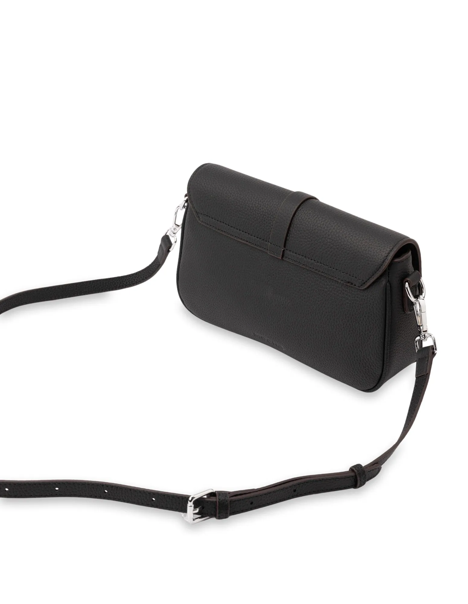 Mocha Julia Leather Crossbody Buckle Bag - Black
