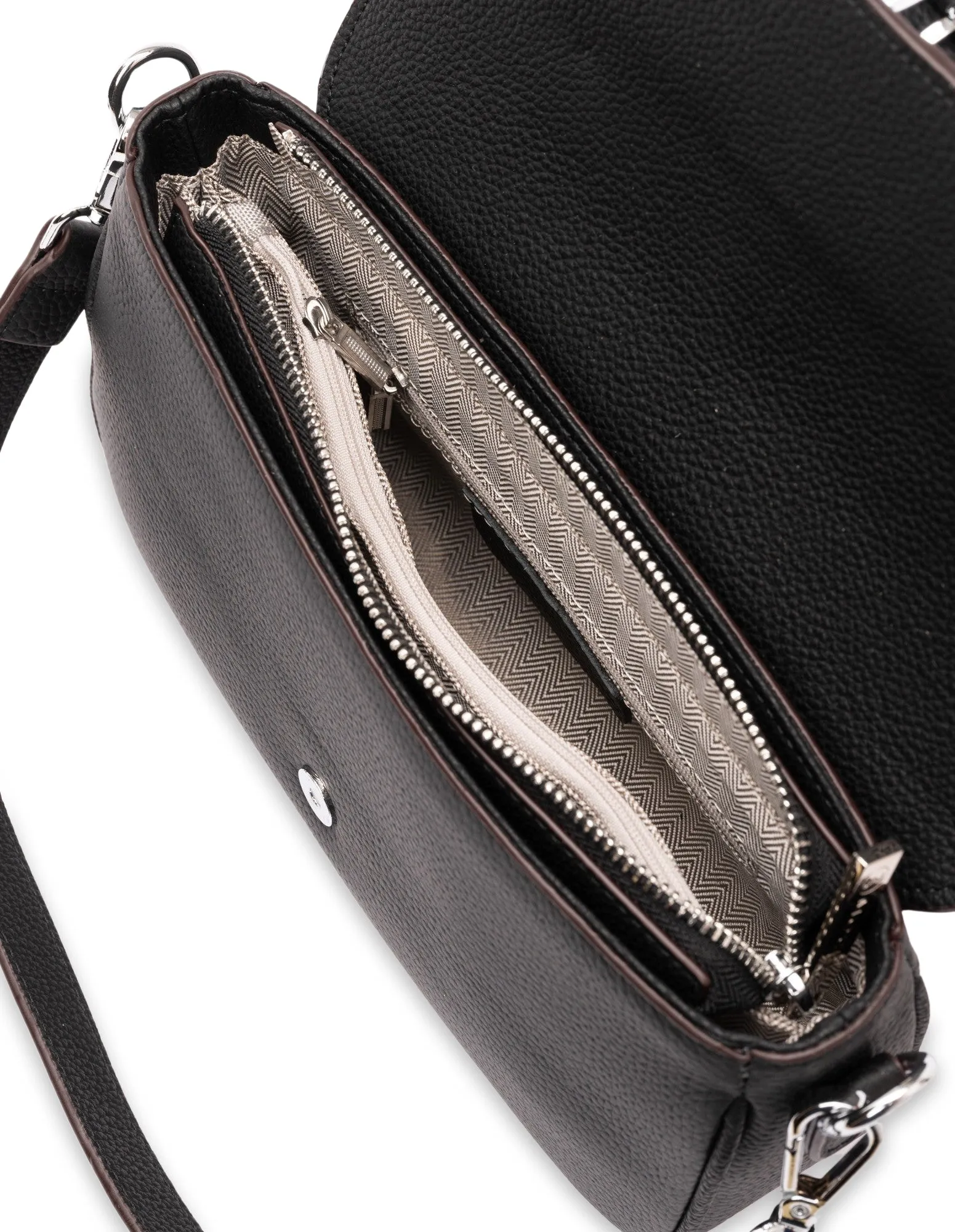 Mocha Julia Leather Crossbody Buckle Bag - Black