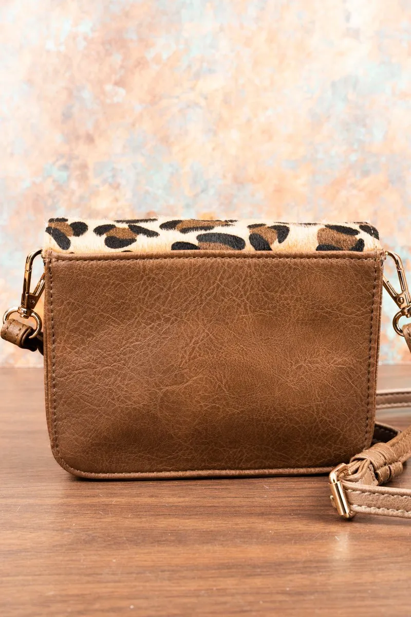 NGIL Square Deal Loni Leopard Taupe Brown Clutch