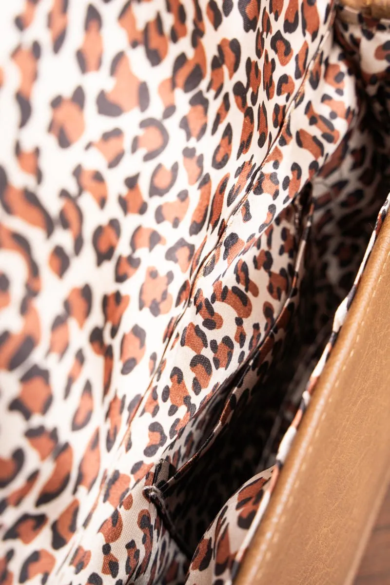 NGIL Square Deal Loni Leopard Taupe Brown Clutch