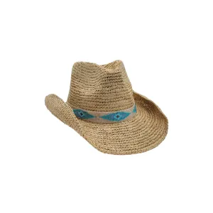 Nikki Beach Blue Jaye Crochet Raffia Cowgirl Hat