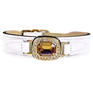 Octagon Dog Collar in White Patent, Light Colorado Topaz & Gold