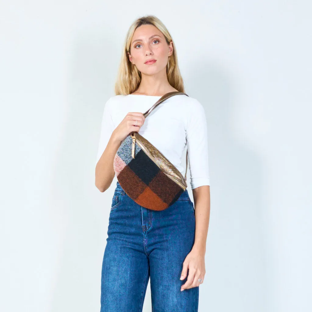 Patchwork shearling crossbody bag wholesale