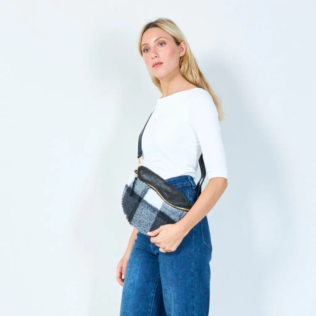 Patchwork shearling crossbody bag wholesale