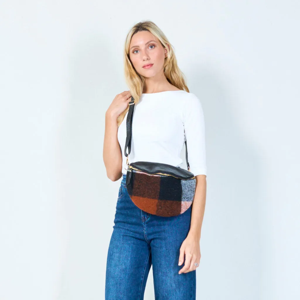 Patchwork shearling crossbody bag wholesale