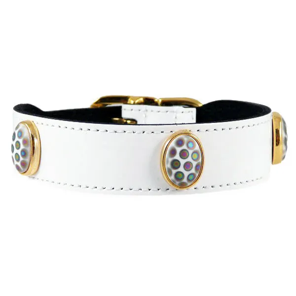 Peacock Dog Collar in White Patent