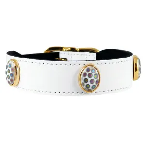 Peacock Dog Collar in White Patent