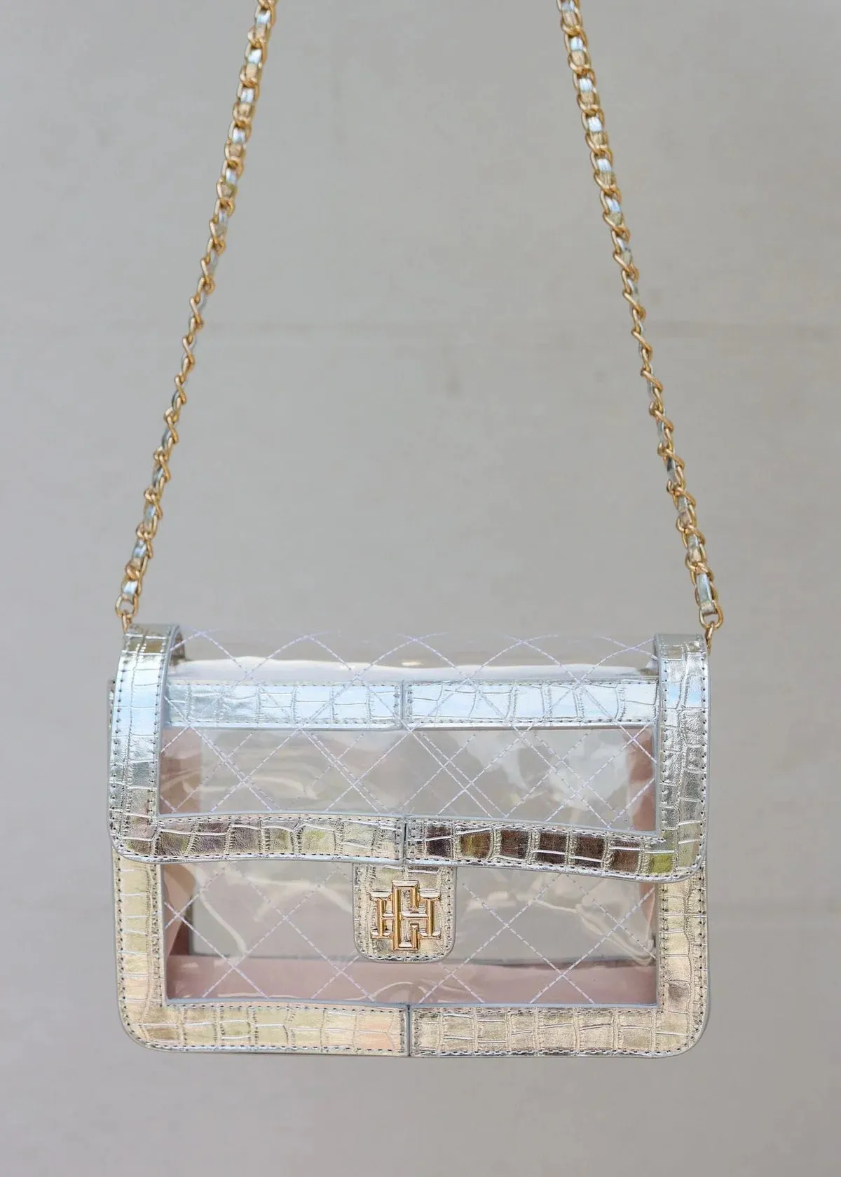 quinn quilted clear bag platinum