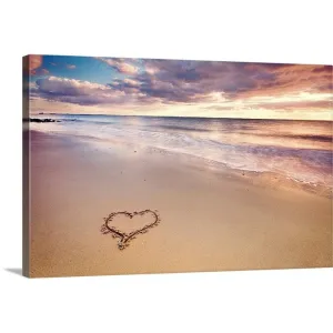 "A heart in the sand on a dutch beach during sunset." Canvas Wall Art