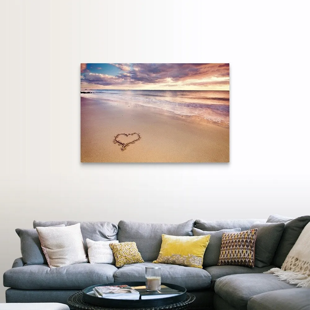"A heart in the sand on a dutch beach during sunset." Canvas Wall Art