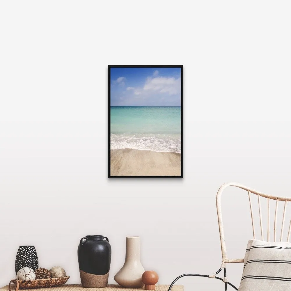 "Beach scene with blue sky, turquoise water and white sand. Sarasota Florida" Black Float Frame Canvas Art