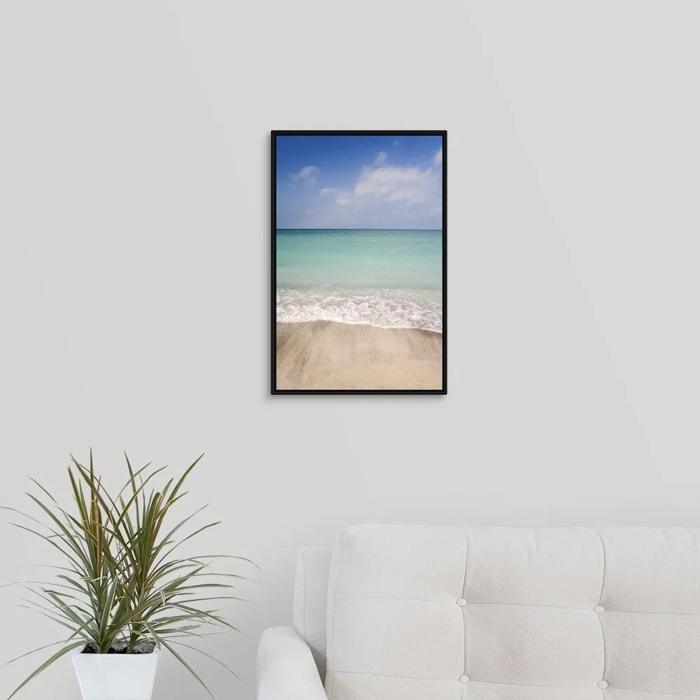"Beach scene with blue sky, turquoise water and white sand. Sarasota Florida" Black Float Frame Canvas Art