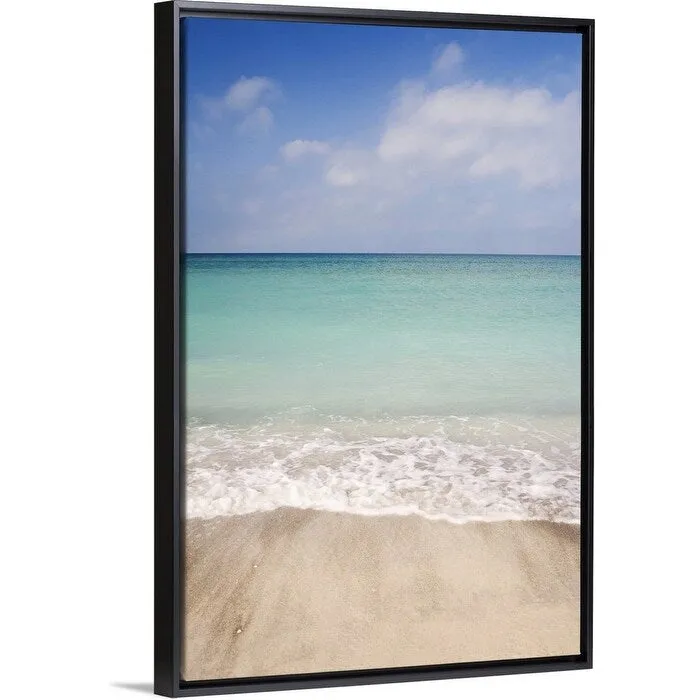 "Beach scene with blue sky, turquoise water and white sand. Sarasota Florida" Black Float Frame Canvas Art