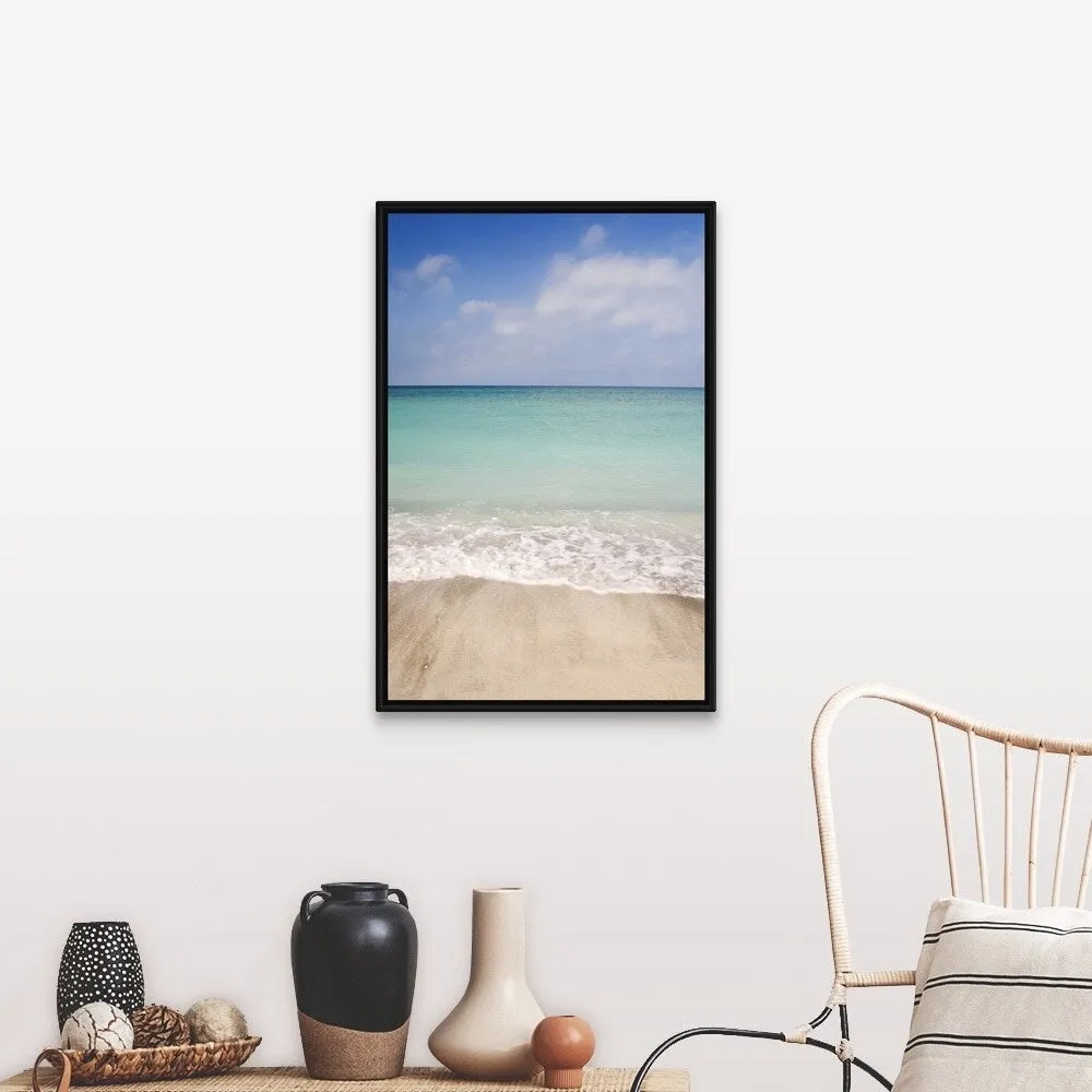 "Beach scene with blue sky, turquoise water and white sand. Sarasota Florida" Black Float Frame Canvas Art