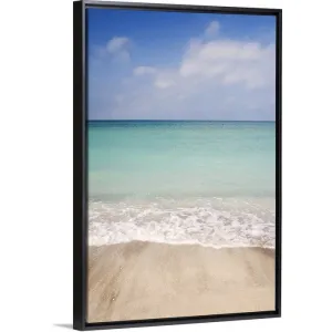 "Beach scene with blue sky, turquoise water and white sand. Sarasota Florida" Black Float Frame Canvas Art