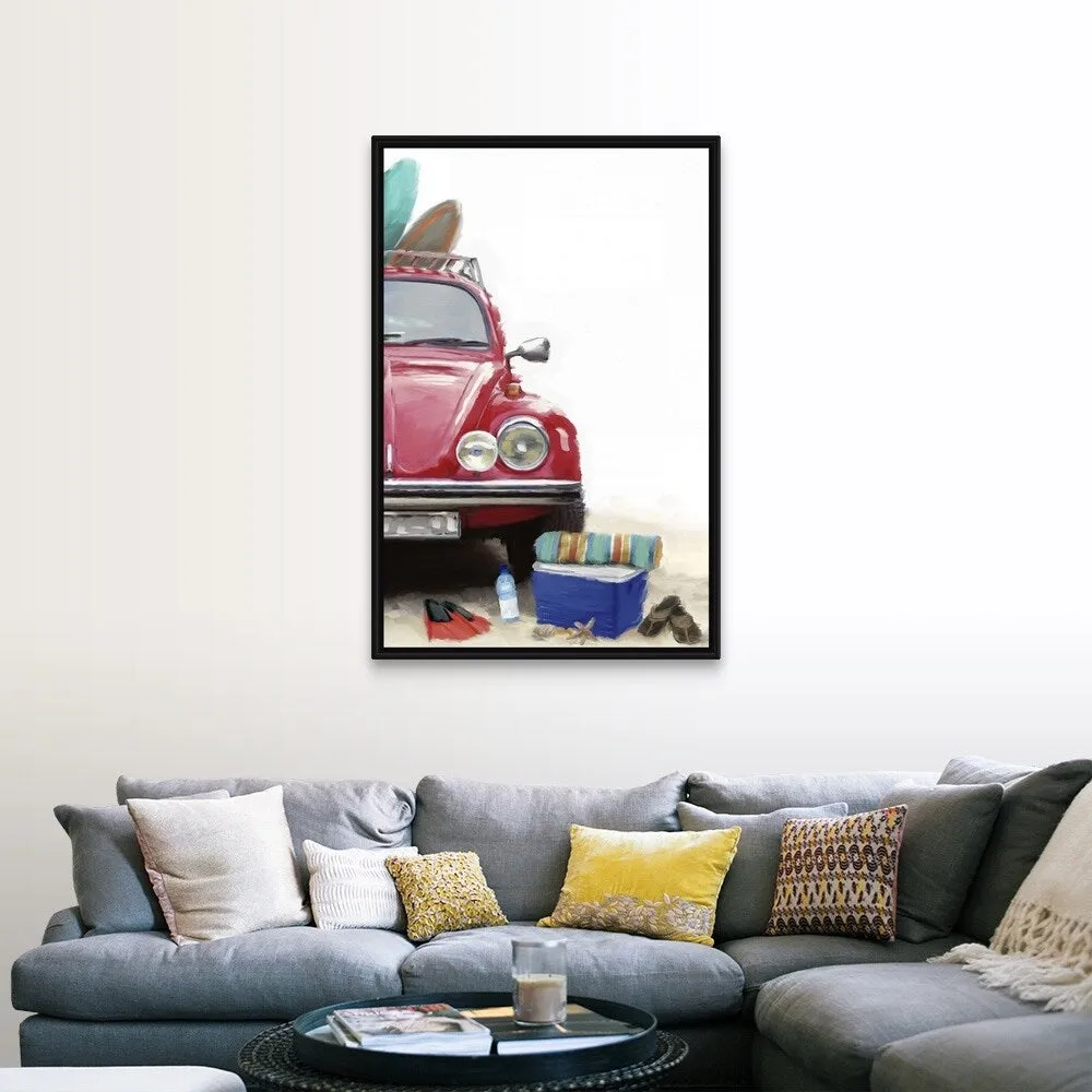 "Car on Beach" Black Float Frame Canvas Art