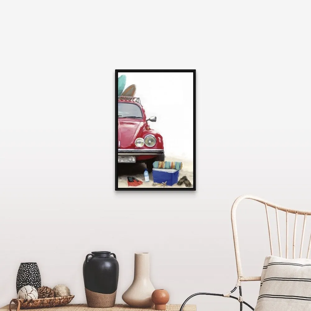 "Car on Beach" Black Float Frame Canvas Art
