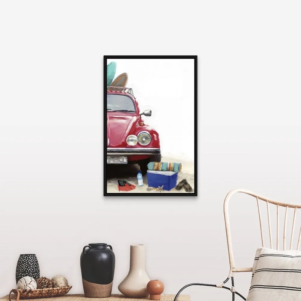 "Car on Beach" Black Float Frame Canvas Art