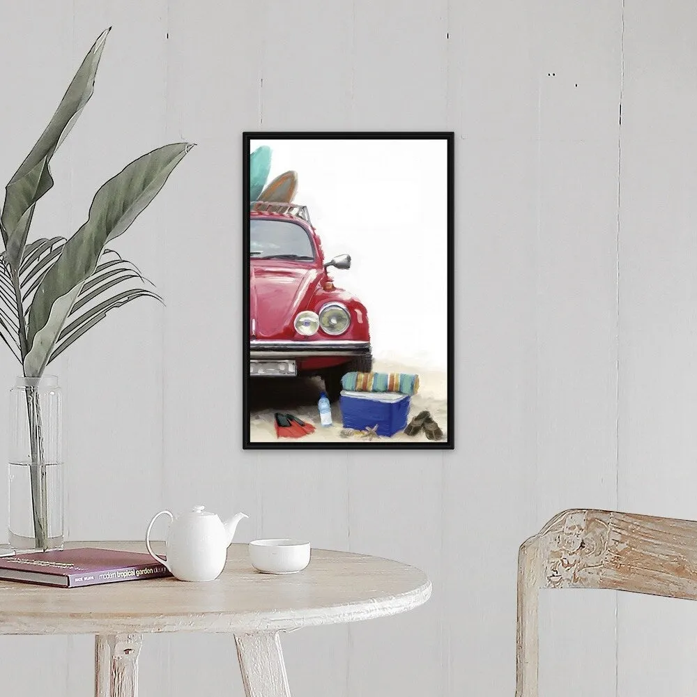 "Car on Beach" Black Float Frame Canvas Art