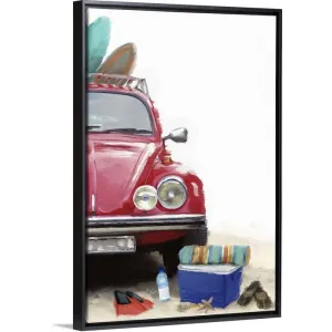 "Car on Beach" Black Float Frame Canvas Art