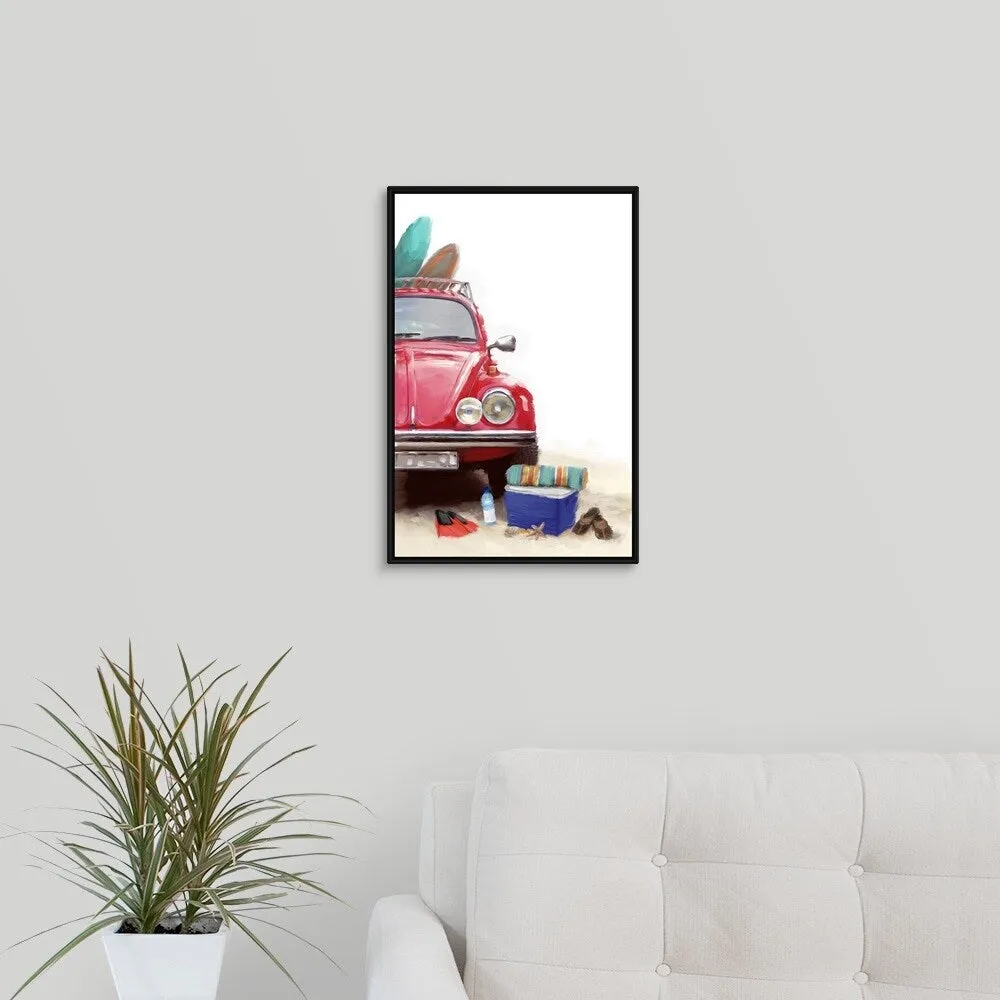 "Car on Beach" Black Float Frame Canvas Art
