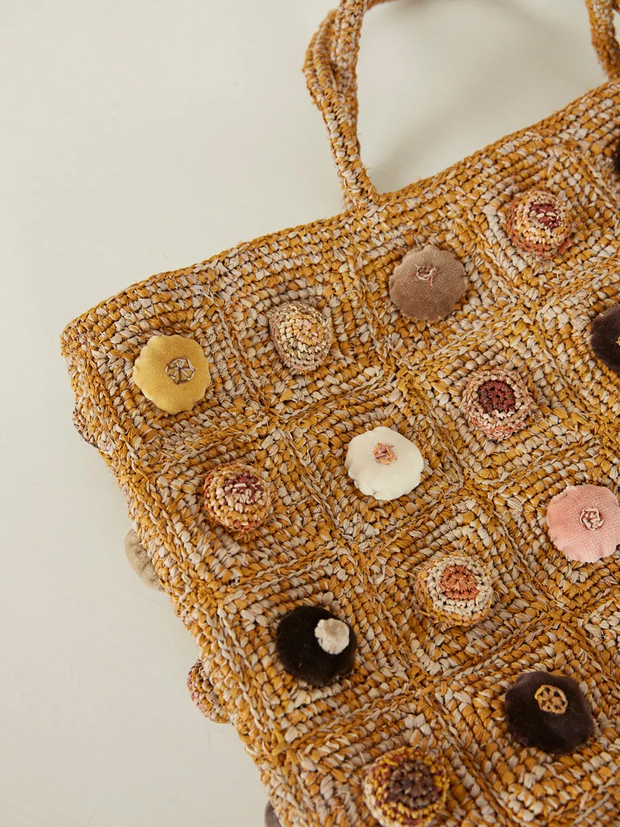Raffia Basket with Large Velvet Bobbles