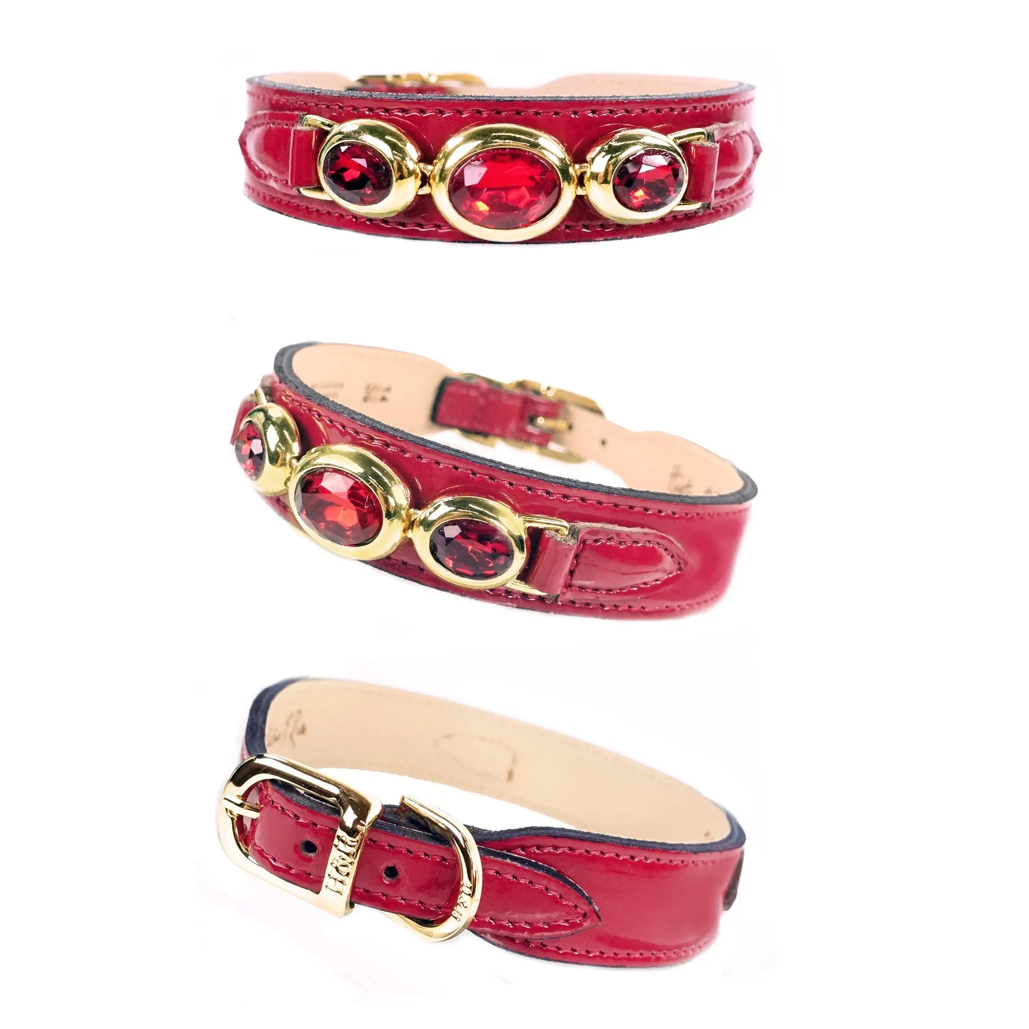 Regency Dog Collar in Ruby Red Patent & Gold