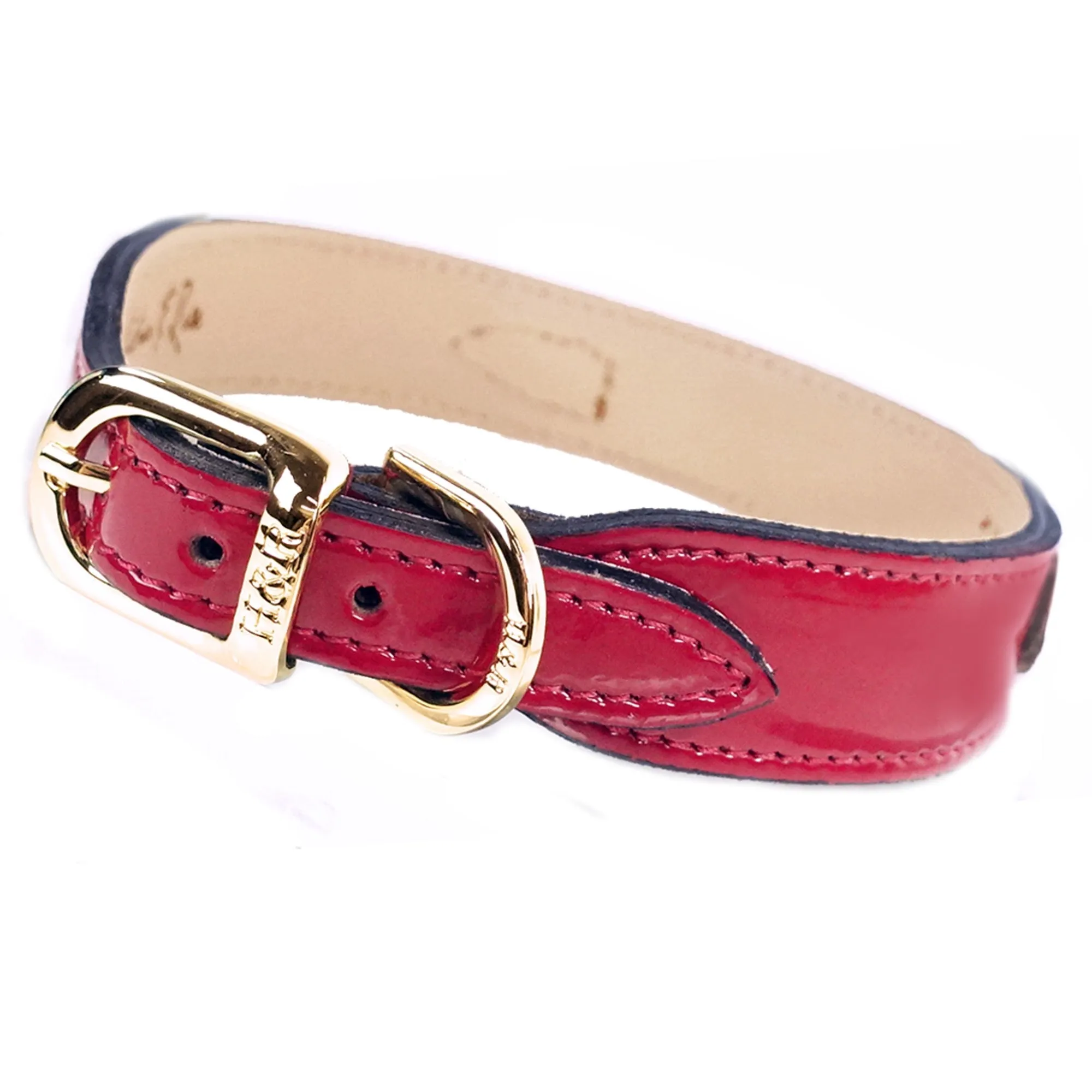 Regency Dog Collar in Ruby Red Patent & Gold